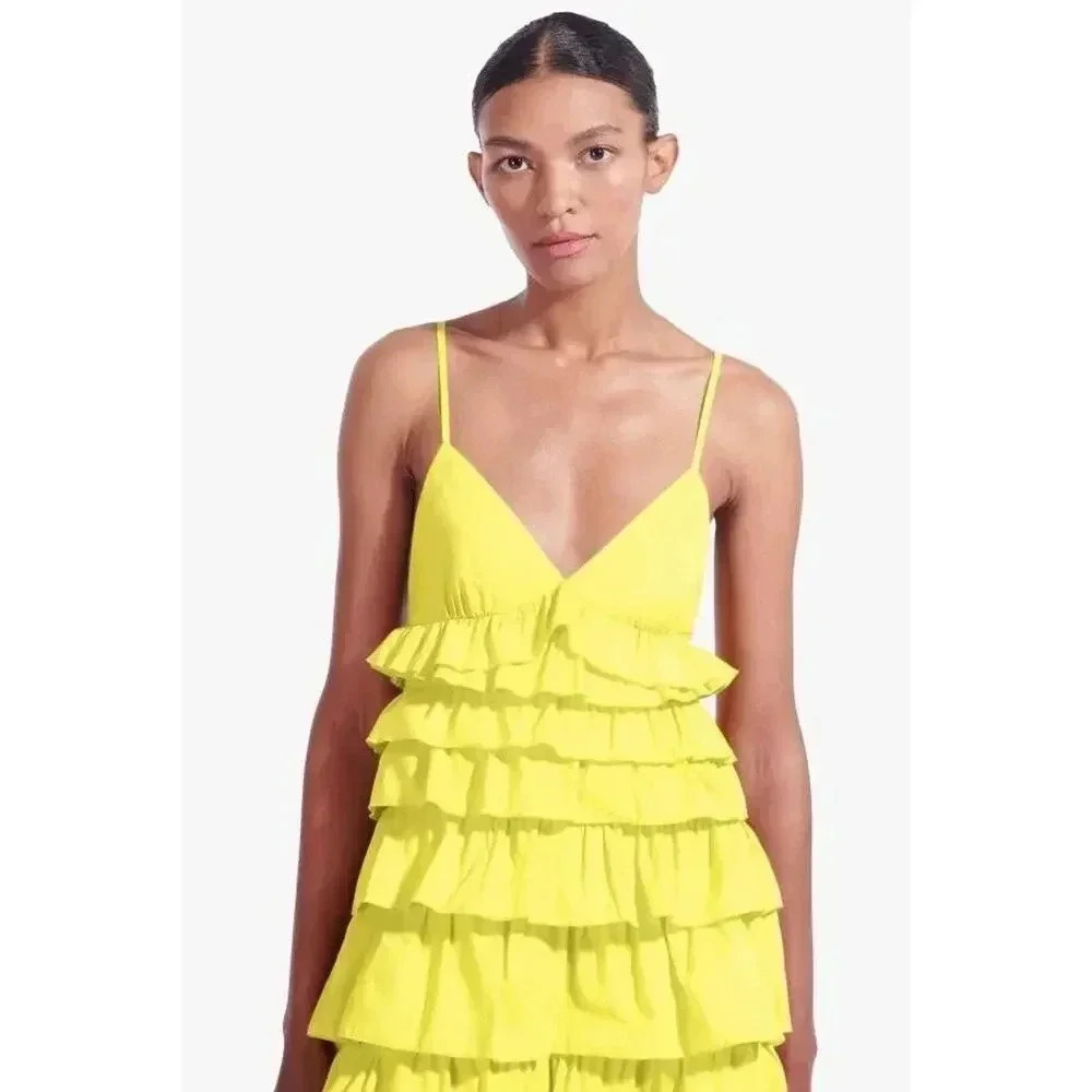 Staud Rylie Green Sleeveless Tiered BOUGAINVILLEA Ruffled Maxi Dress Sz L - Picture 10 of 16